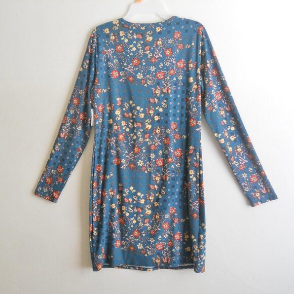 Mudd Dress, Size XL, Dark Green Floral Print Shift, Long Sleeves - Picture 2 of 3